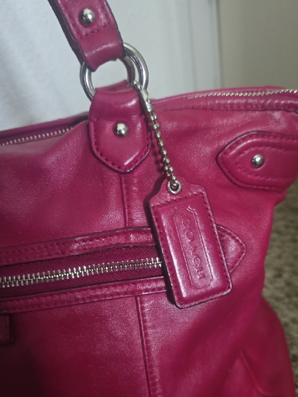 Coach Madison Sophia Pink Smooth Leather Large Tote W/ Silver Hardware (V-G)💕🩶 - Picture 2 of 13